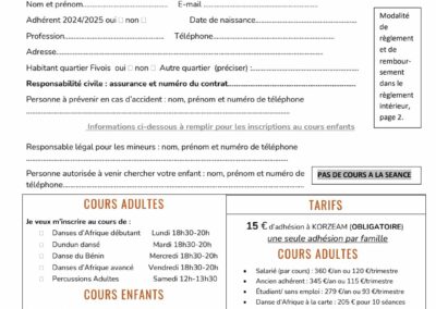Fiche inscription KORZEAM 2025 2026